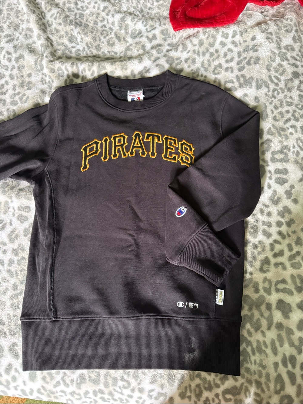 Champion Black Crewneck Sweatshirt with Gold PIRATES Appliqué